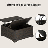 35.5''W Square Coffee Table Farmhouse Lift top Coffee Table with Large Hidden Storage, Wood Center Table, Dark Brown