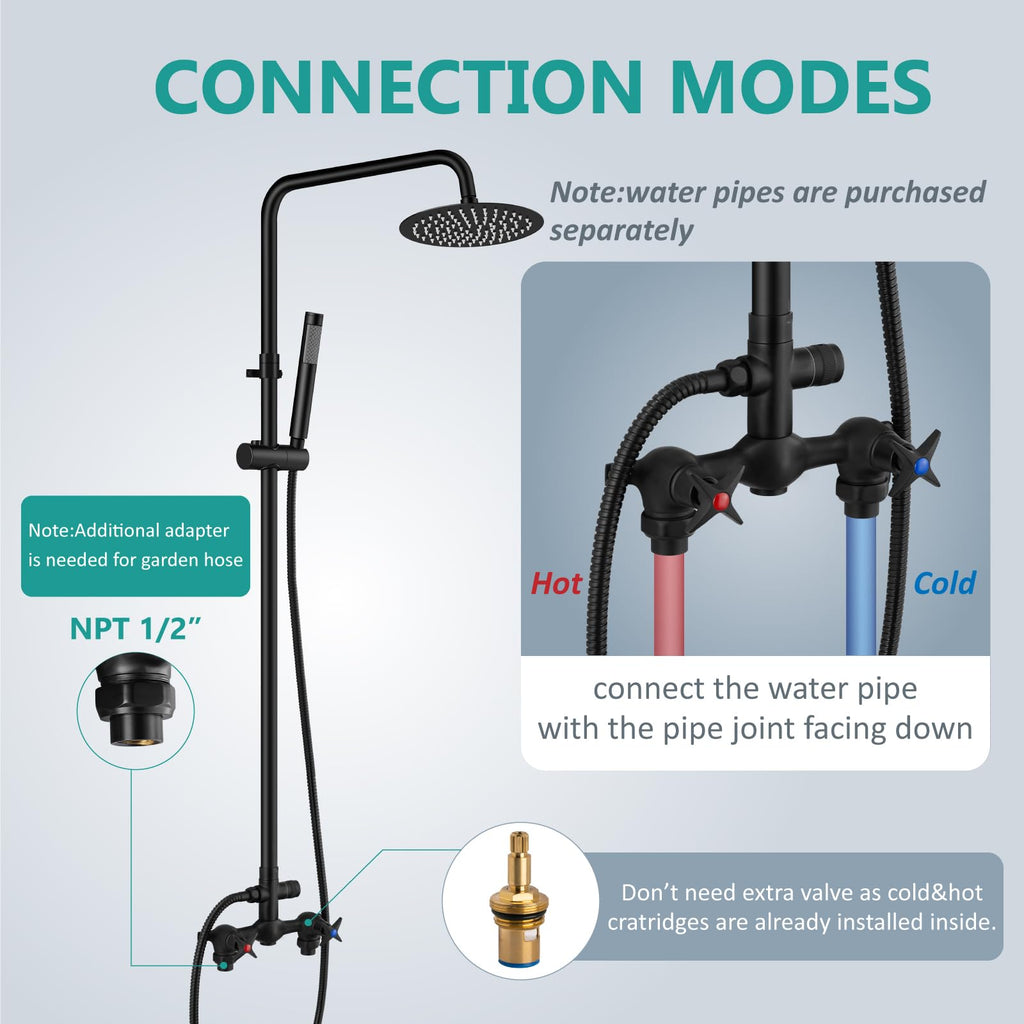 Outdoor Shower Kit 8 Inch Head with Handheld,Matte Black
