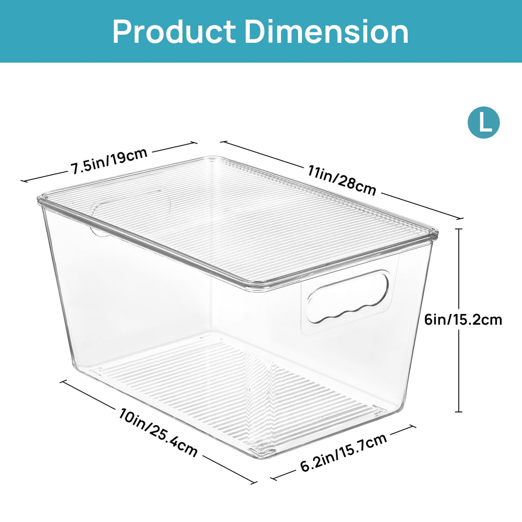 8 Pack Clear Stackable Storage Bins with Lids and Handles, Large