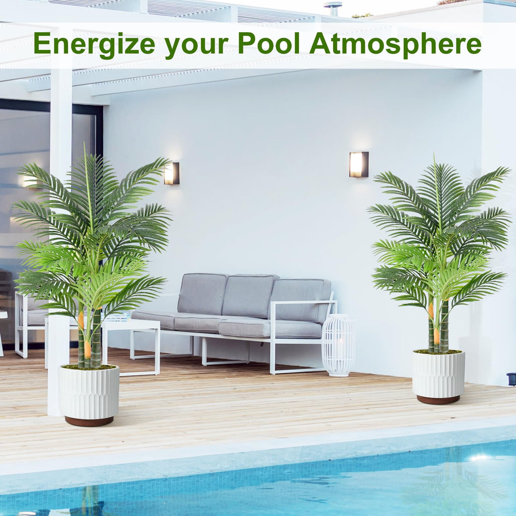 4ft Tall Triple Golden Cane Palm Artificial Tree Large Tropical Palm Tree UV Resistant Fake Plant in Pot for Indoor
