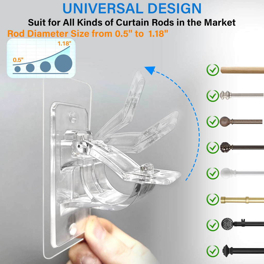 No-Drill Curtain Rod Holders Brackets, 6-Pack, Self Adhesive-20lbs