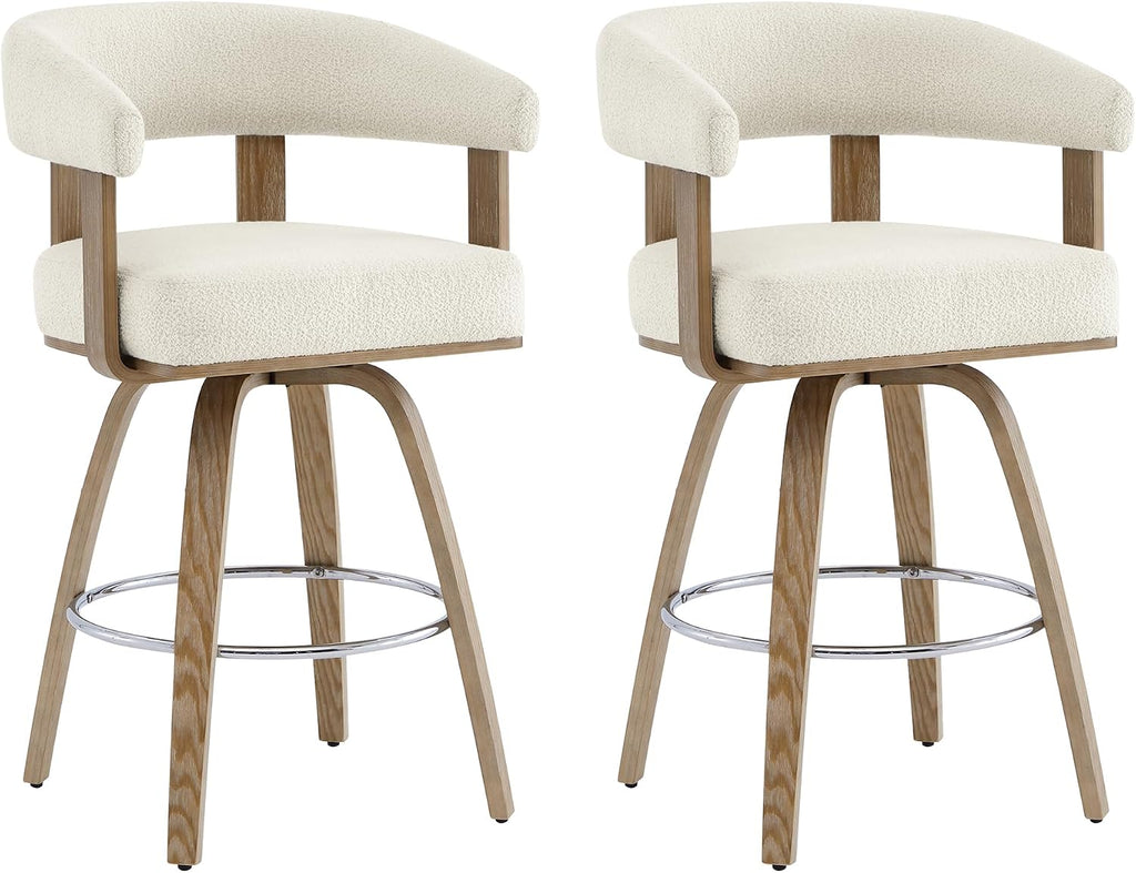 Swivel Counter Height Barstools Set of 2, FSC Certified Polyester Upholstered Bar Stools with Back and Armrest