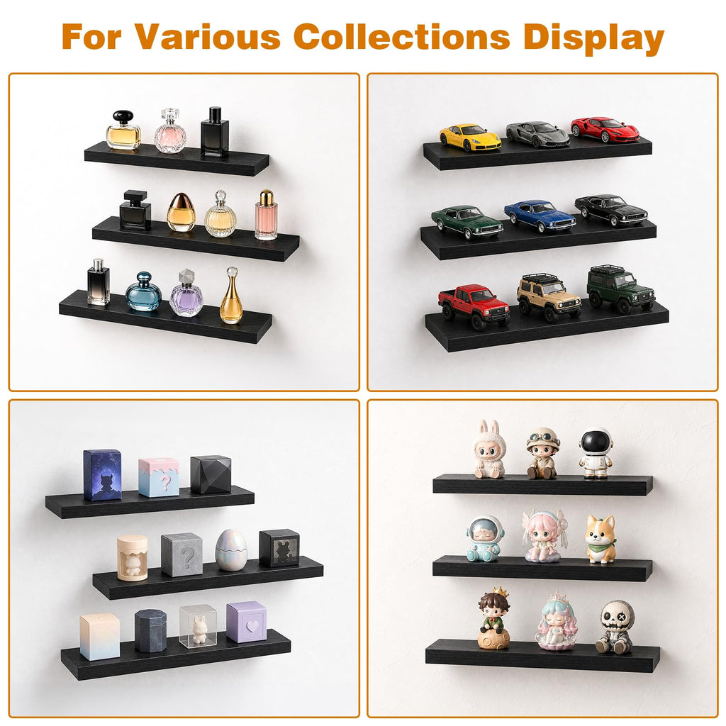 Floating Shelves for Wall Decor, Set of 3 Bathroom Shelves, 14In