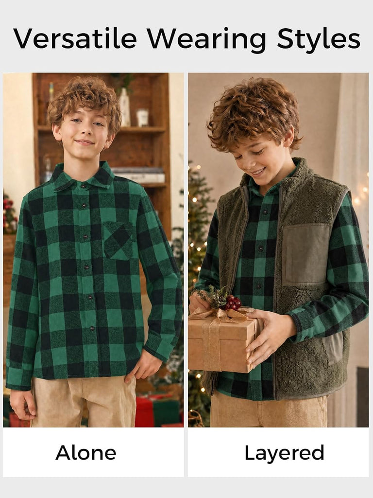 Boys Flannel Plaid Long Sleeve Button Down Shirts