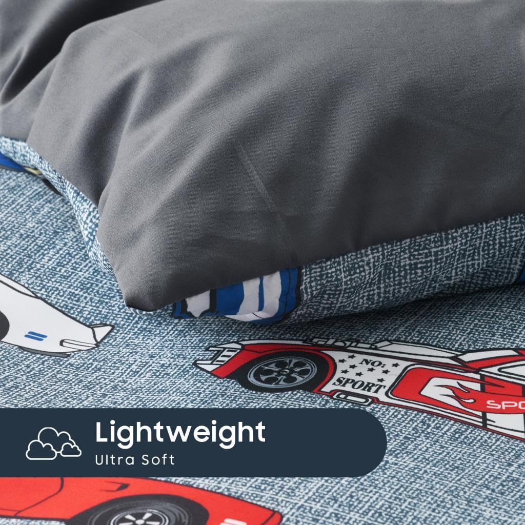 Race Car Bedding Set for Boys, Cute Colorful Sports Car Supercar Wheels Comforter Set with Sheets, 5 Pieces Kids Bed