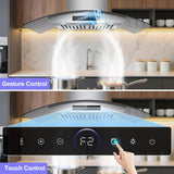 36 Inch Stainless Steel Island Mount Range Hood 1200 CFM 4 Speed Gesture & Touch Control, LED Lights