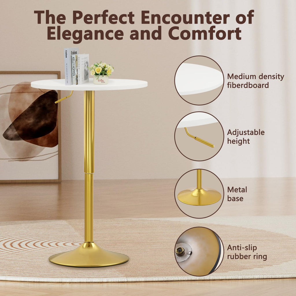Round Bar Table 10 Pack, Height Adjustable 26"-36" Bistro Pub Table with Gold Metal Base, 360° Swivel High Top