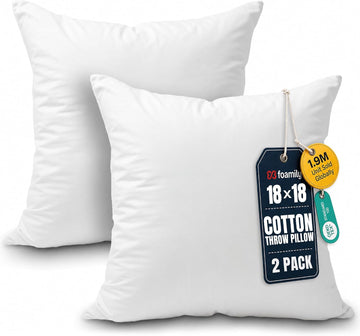 18x18 Throw Pillow Inserts, 100% Cotton Cover, White - Set of 2