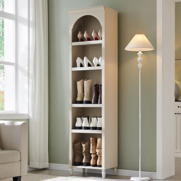 76" Tall Arched Shoe Storage Cabinet, Narrow Shoe Rack, Cream