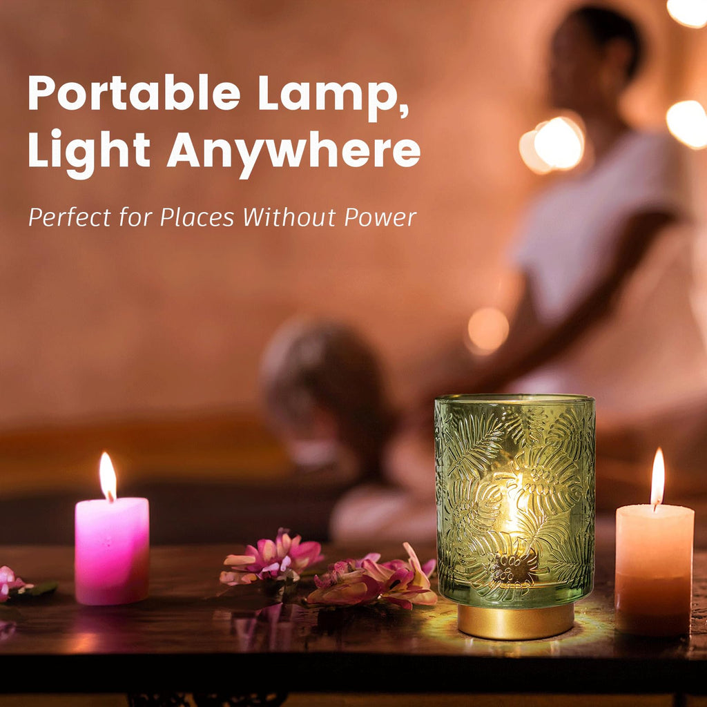 Battery Operated Small Cordless Table Lamps with Remote Control,Glass Dimmable Brightness Wireless Lamp
