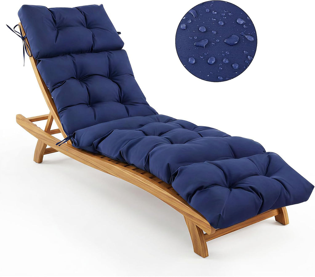 Outdoor Chaise Lounge Cushions, Waterproof Lounge Chair Cushions | 75.1x22.8x4.7 Inch, Navy Blue, Fade Resistant