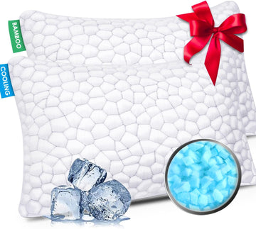 Cooling Pillow Standard Size Set of 2, CertiPUR-US Shredded Memory Foam Pillows, Cool Bed Pillows for Hot Sleepers