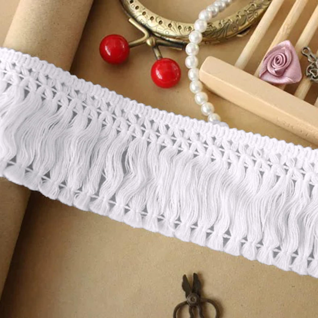 Boho Fringe Tassel Trim, 2.3'' Wide Cotton Tassel Fringe for Clothes Curtains Sewing Crafts (White) - 10 Yards