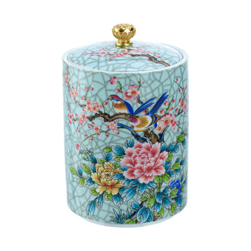 Enamel Ceramic Tea Caddy Tea Canister Tea Storage Container Tins Jar with Airtight Lid Water-proof Tank for Tea