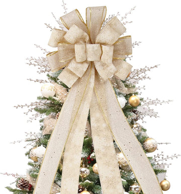 Gold Christmas Tree Topper Bow Decorations