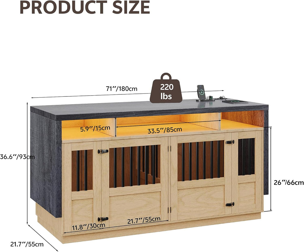 Furniture Dog Crate, Double Dog Crate Furniture Natural & Grey