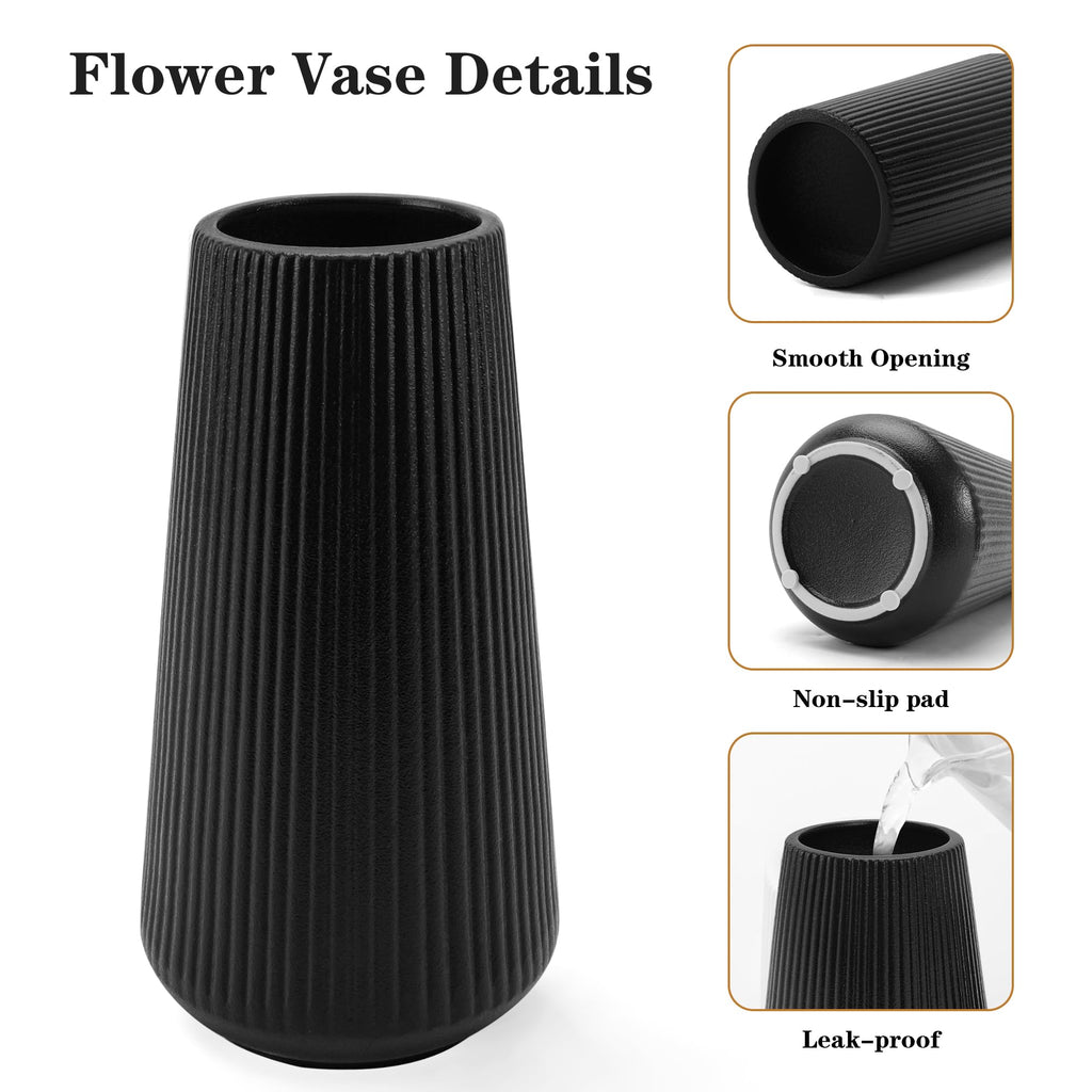 Black Ceramic Vase, Cute Flower Vase for Pampas Grass, Home, Living Room, Dining Table, Farmhouse, Office Decor