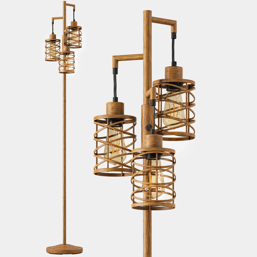 70" Farmhouse Dimmable Tree Floor Lamp, Rustic Floor Lamp