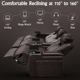 Home Theater Seating,Top-Grain Leather Recliner Sofa, Zero Gravity Power Reclining Couch with Ambient LED Lights