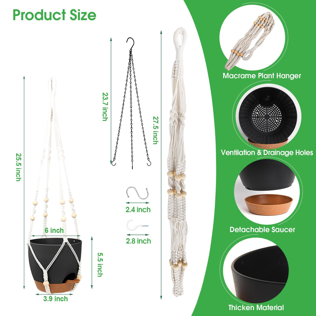 Hanging Planters for Indoor Outdoor Plants, 2 Pack Self Watering Hanging Pots, Hanging Plant Baskets with Drainage
