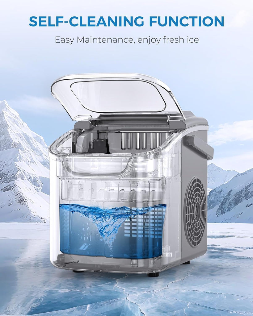 Countertop Ice Maker Portable Ice Machine with Handle,Self-Cleaning Ice Makers, 26Lbs/24H, 8 Ice Cubes Ready in 6