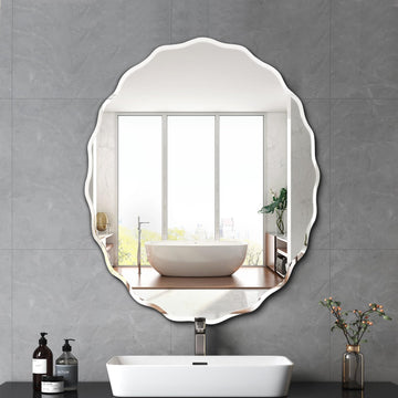 24x30 Inch Frameless Oval Wall Mirror Sink, Minimalist Bathroom Vanity Mirror with Beveled Edge, Modern Mirrors for