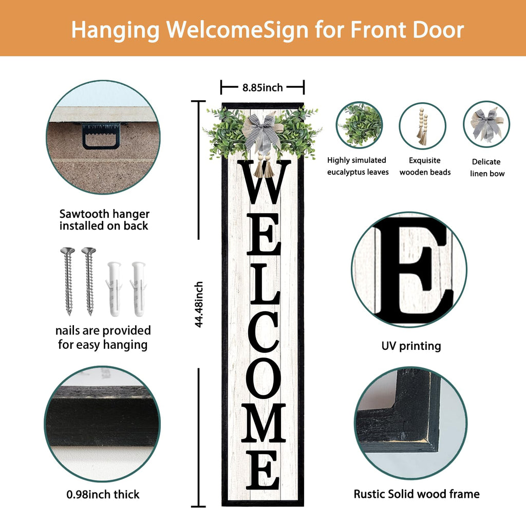 Welcome Sign for Front porch Standing 45"X9" Black