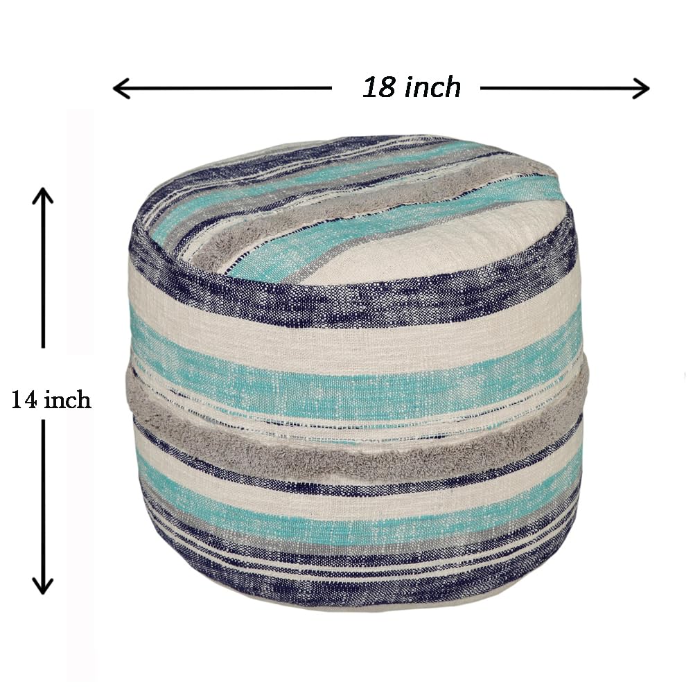 LR Home Coastal Stripe Pouf, 18"x14", White/Blue