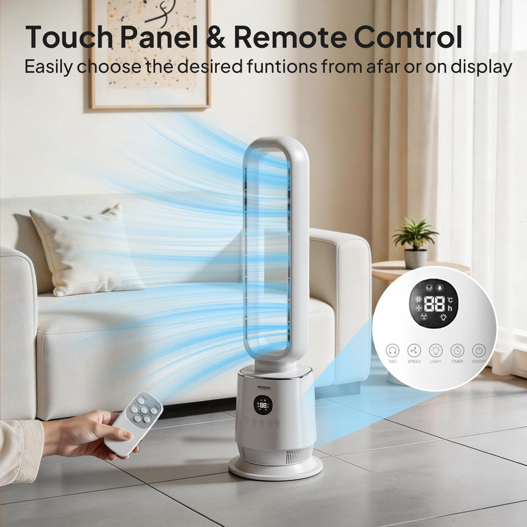32" Bladeless Tower Fan , Smart Tower Fan with Remote, 90°Oscillating Bladeless Fan with 3 Modes, 3 Speeds & 12H