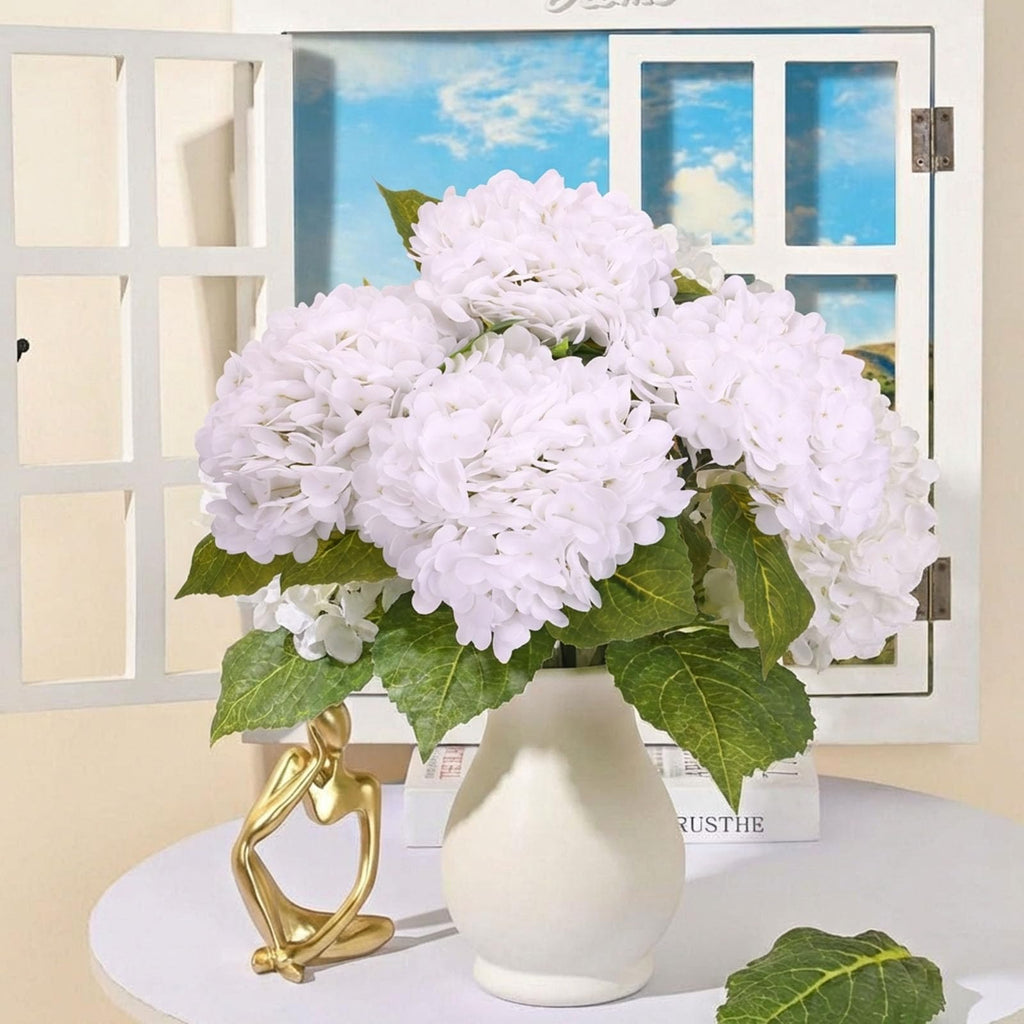 4pcs White Hydrangea Artificial, 21in Real Touch Hydrangeas, Lifelike Fake Hydrangea Flower Decor Party Floral