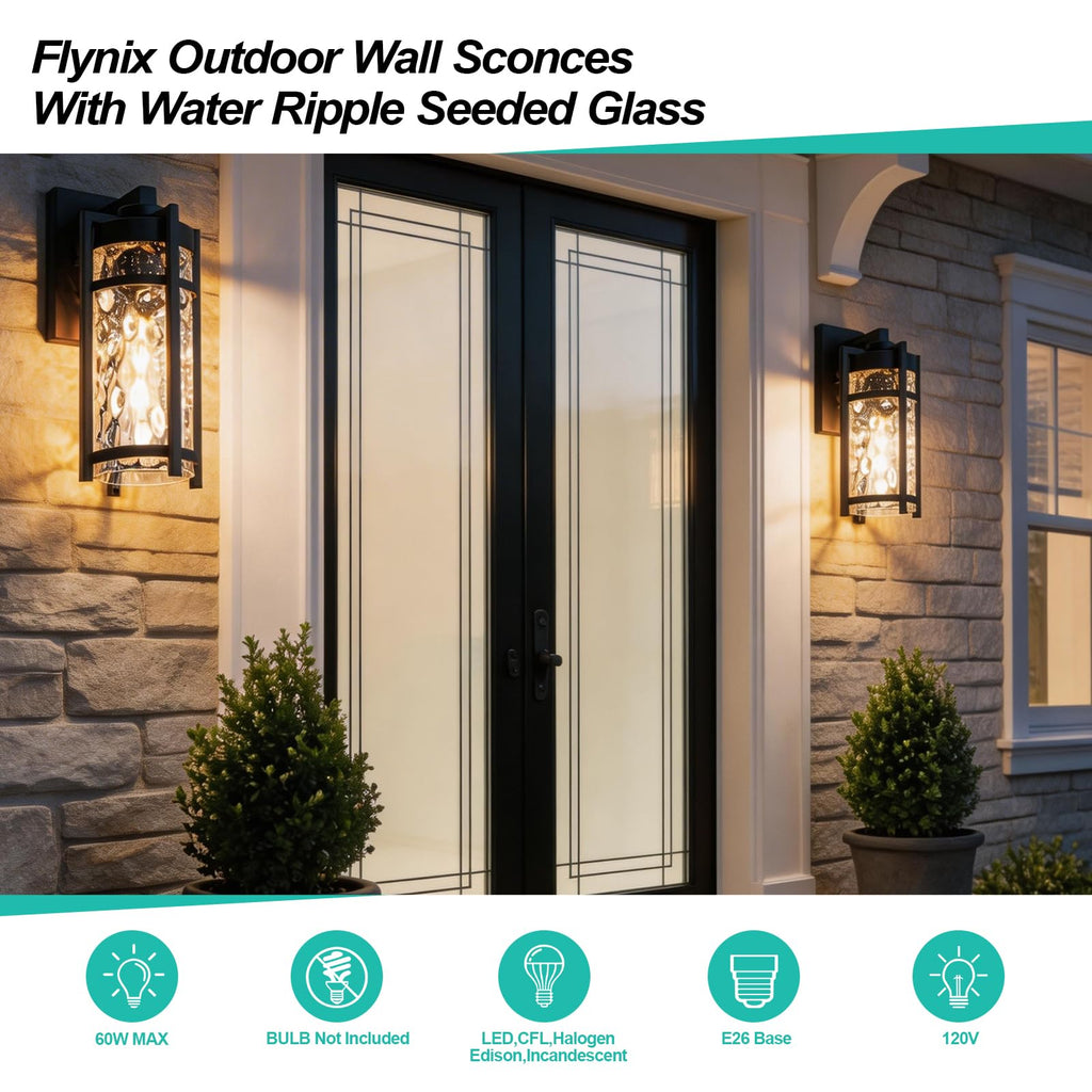 Outdoor Wall Light Fixtures, Waterproof Front Porch Light, Modern Exterior Lighting with E26 Socket, Wall Sconce