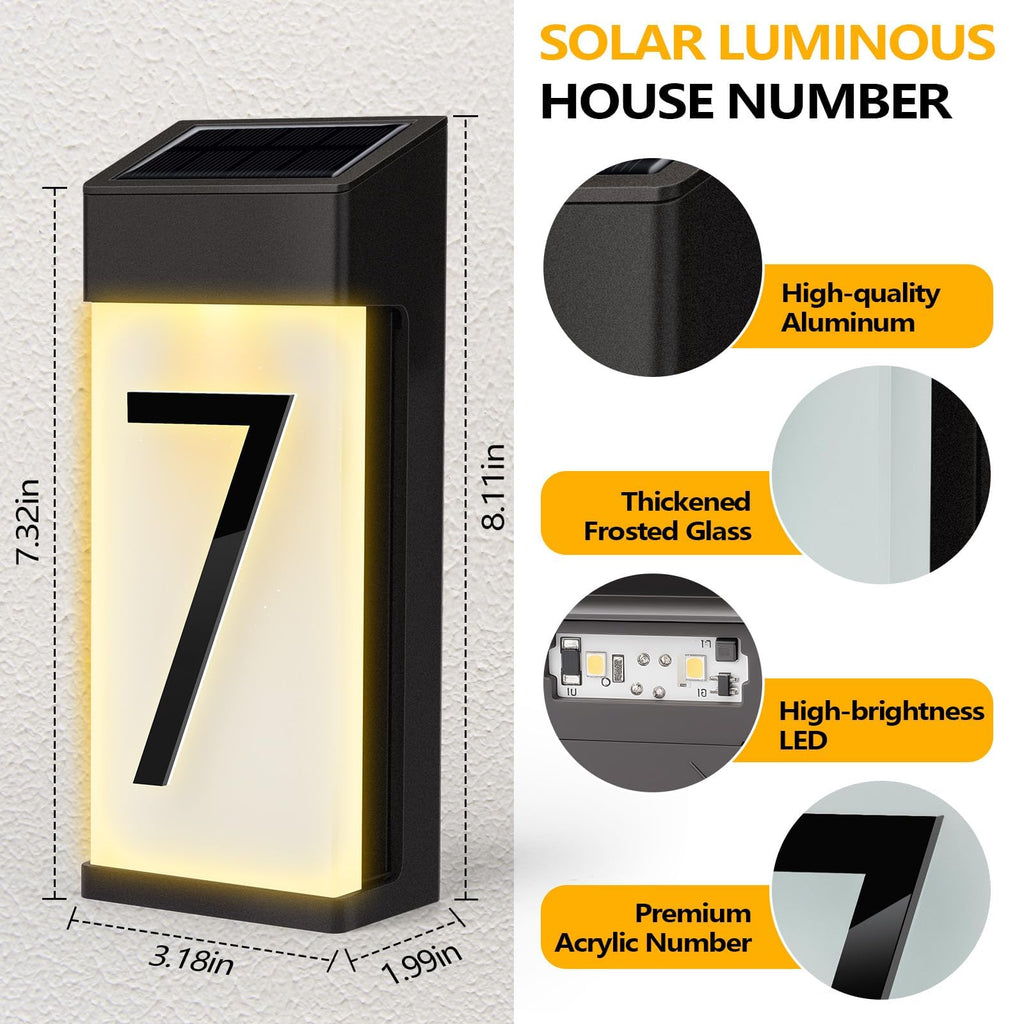 Solar Lighted House Number 7, Warm Frosted Glass Glow for Curb Appeal