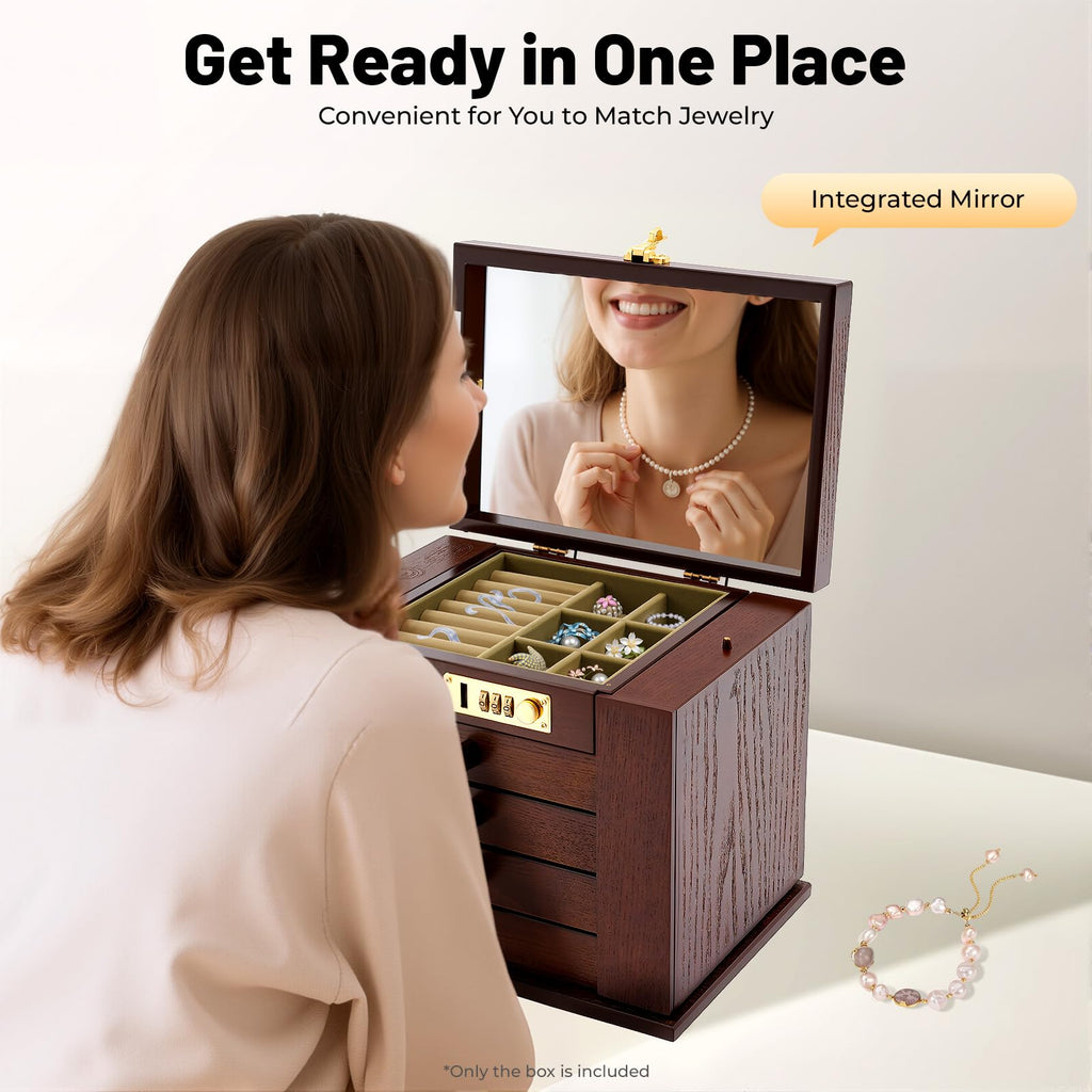 Extra Large 5 Layers Wooden Jewelry Box Jewelry Case Cabinet Armoire Ring Necklacel Gift Storage Box Organizer(5