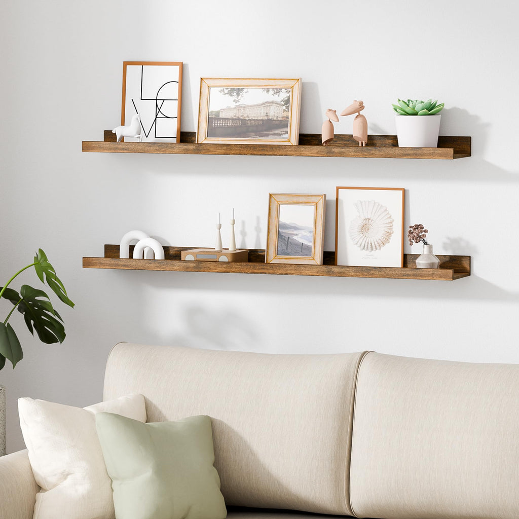 Floating Shelves for Wall Decor and Storage, Brown, 6Pcs 35.5''