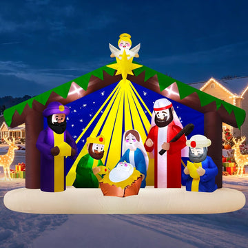 8 FT Inflatable Nativity Scene Outdoor Christmas Decorations w/LED