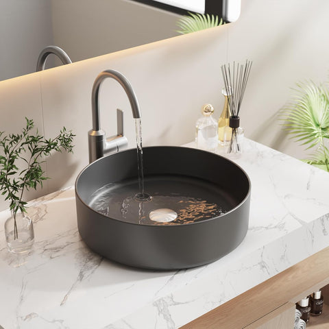 Vessel Sink 15.7" x 15.7" Round Bathroom Sinks Above Counter, Countertop Bathroom Vessel Sinks
