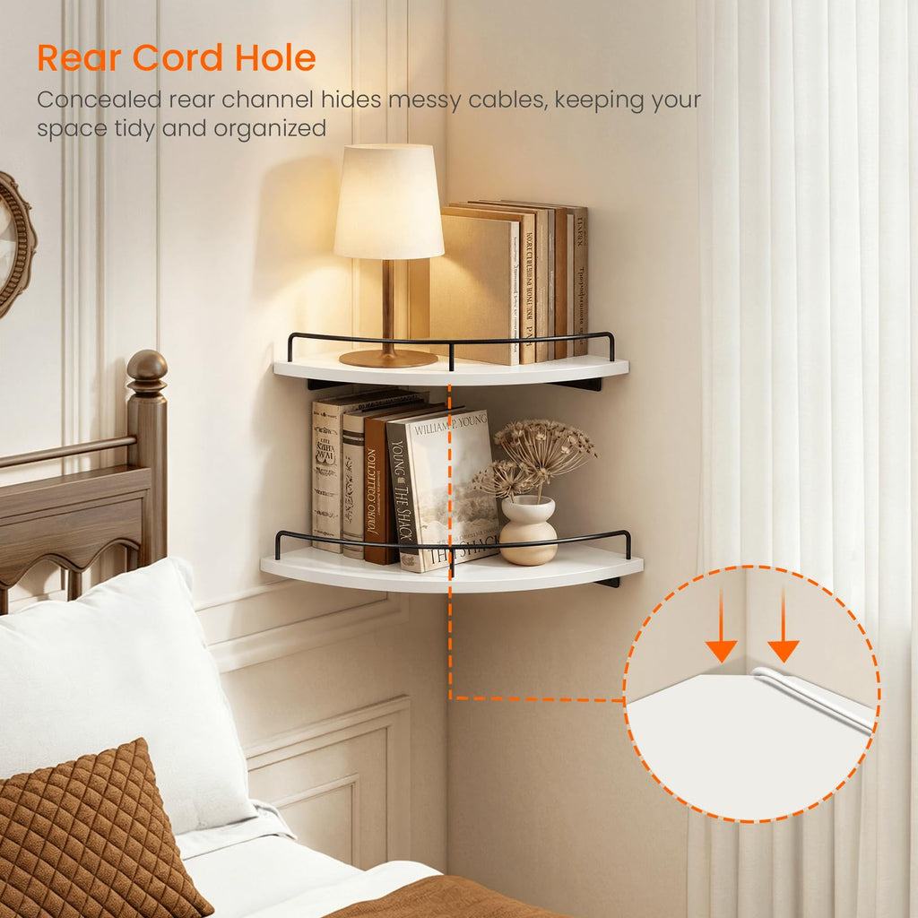 Corner Wall Shelves, 3 Tier Wooden Corner Floating Shelves, White
