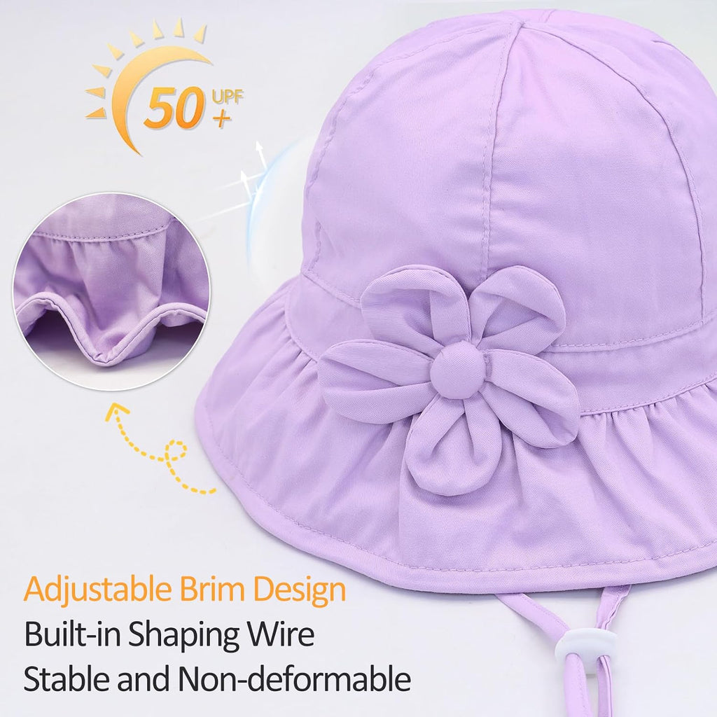 Baby Sun Hat UPF 50+ Toddler Bucket Hats Cute Girls Wide Brim Kids Cotton Hat for Outdoor Infant Beach Essentials