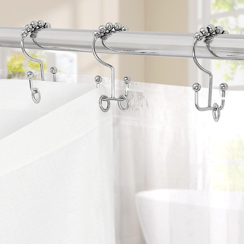 3 in 1 White Slub Shower Curtain Liner Set -72x72 | 3 in 1 White Slub Shower Curtain Set with PEVA Liner and 12 Steel