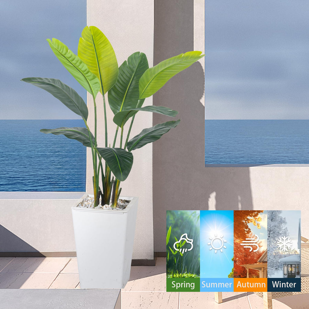 Bird of Paradise Artificial Plant 4FT, Faux Tropical Palm Tree with White Tall Planter, Large Fake Plants in Pot