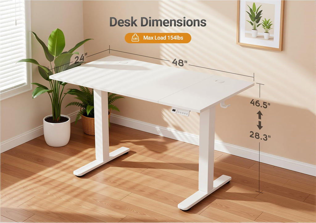 Electric Height Adjustable Standing Desk, 48x24 Inch, Cold White