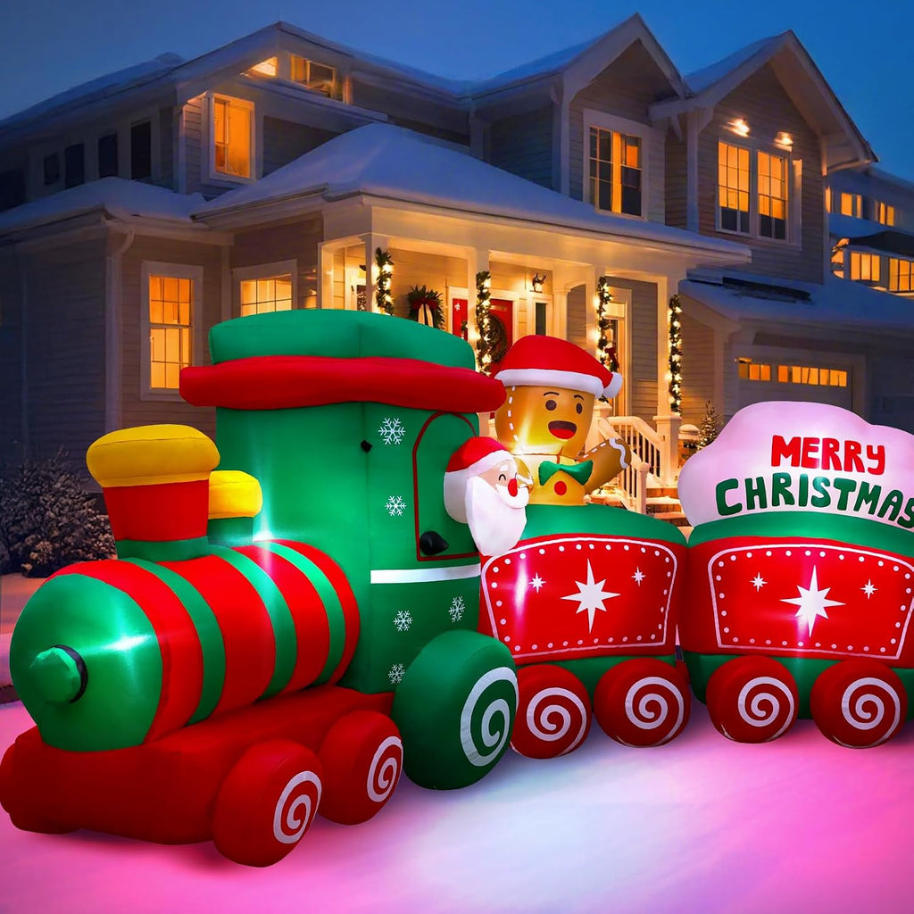 12FT Christmas Inflatables Train Decorations for Outdoor Lawn, Garden, Yard
