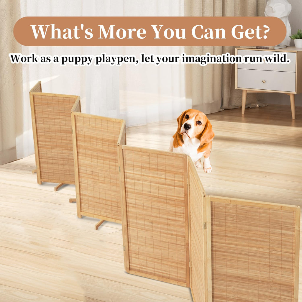 Room Divider Folding Privacy Screens, Hand-Made Natural Bamboo Room Dividers