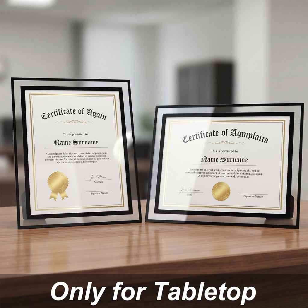 12 Pack 8.5 by 11 Black Glass Certificate Frame, 8.5x11 School Frame