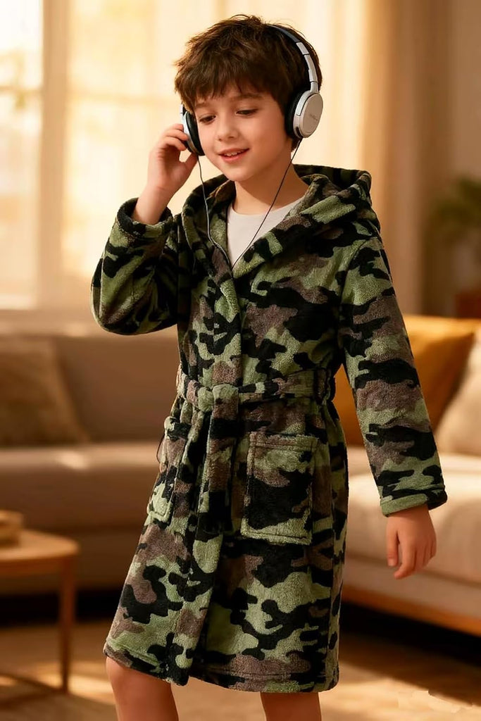 Boys Fleece Robe Hooded Toddler Soft Bathrobe Pajamas Sleepwear for Kids Girls