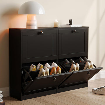 Shoe Cabinet with 4 Flip Drawers, Freestanding Shoe Storage Cabinet with Adjustable Shelf & Anti-Tipping Device, Shoe