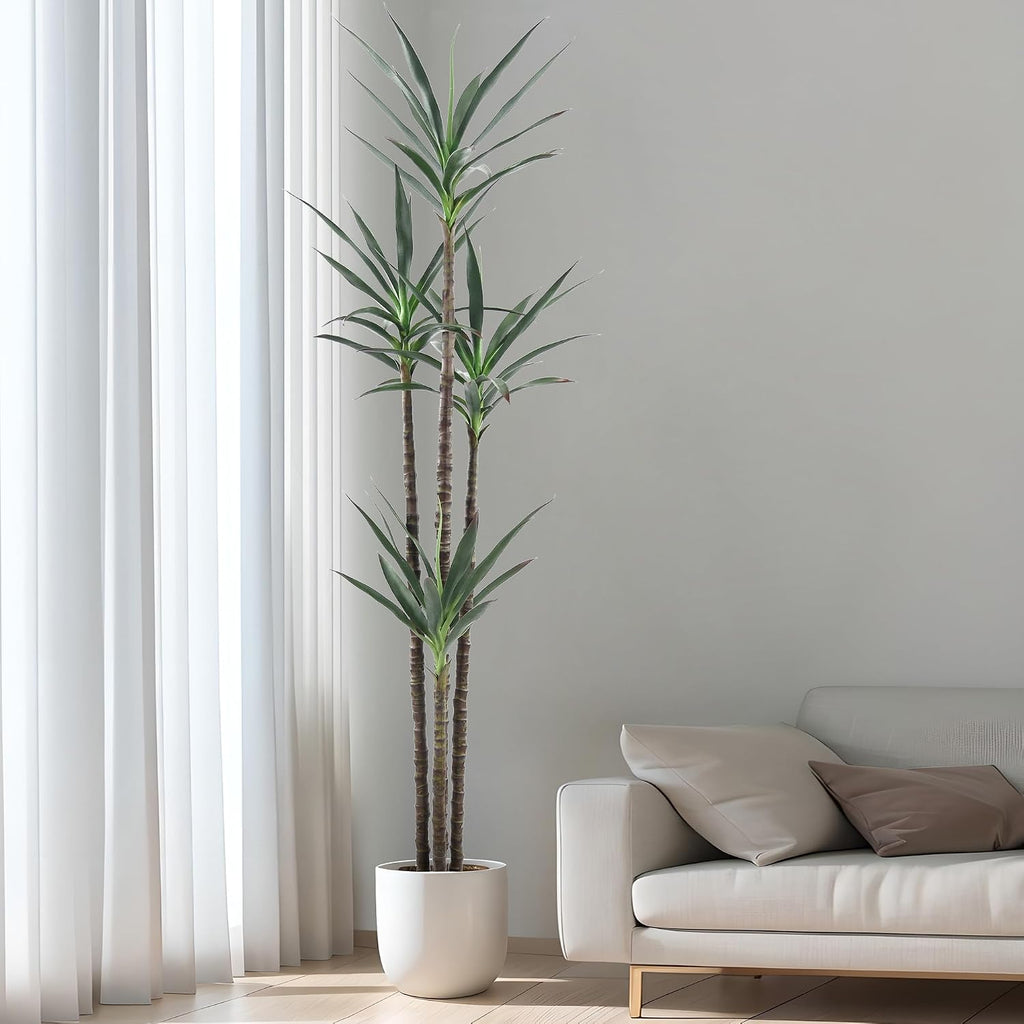 Tree 7ft Faux Agave Plant with 60 Leaves and 4 Realistic Trunks,Fake Floor Potted Artificial Tall Plants Garden Decor