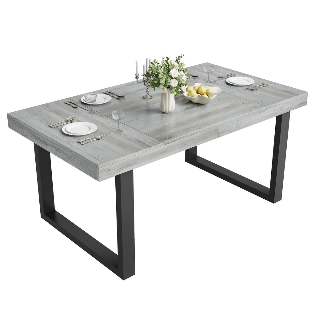 Farmhouse Dining Table 71", Rustic Kitchen Table for 6-8, Grey