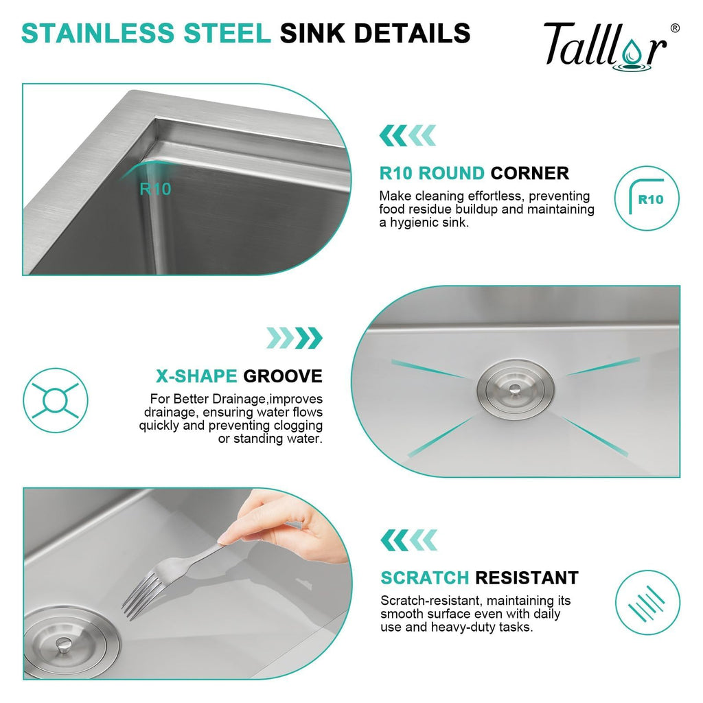 33x22 Drop Sink with Faucet Combo - 33 Inch Kitchen Sinks Drop In 16 Gauge Stainless Steel Topmount Single Bowl