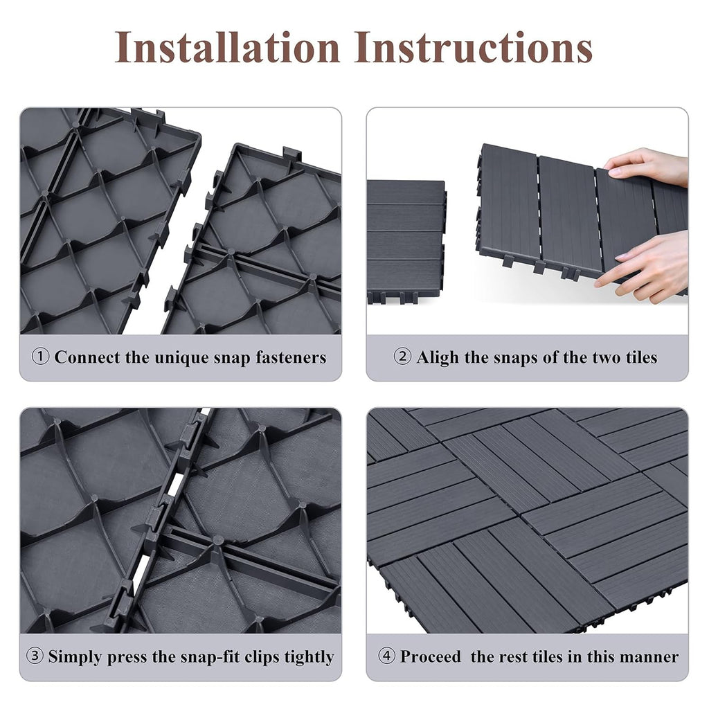 9 PCS Interlocking Deck Tiles, 12''X 12'' Plastic Patio Flooring Outdoor Waterproof Floor Deck Tiles for Balcony Porch